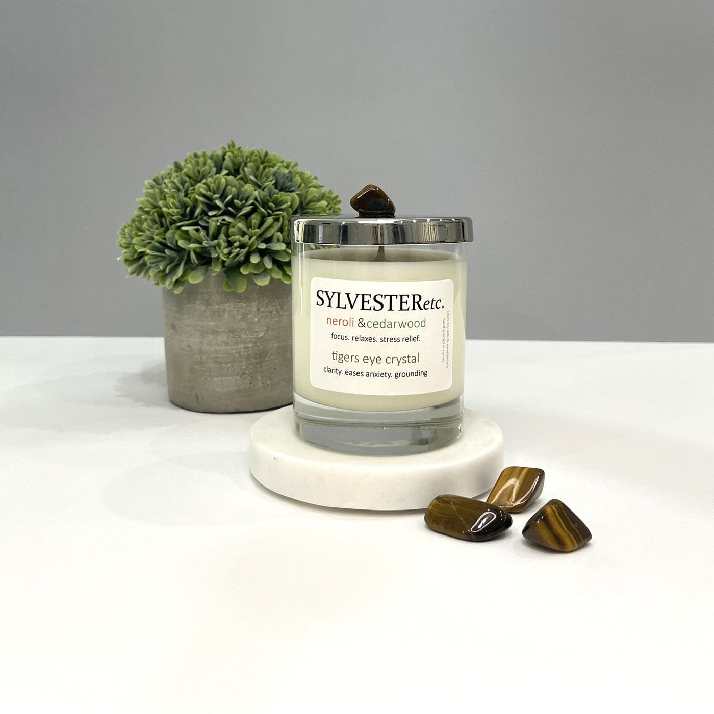 Neroli & Cedarwood Tigers Eye Crystal Candle