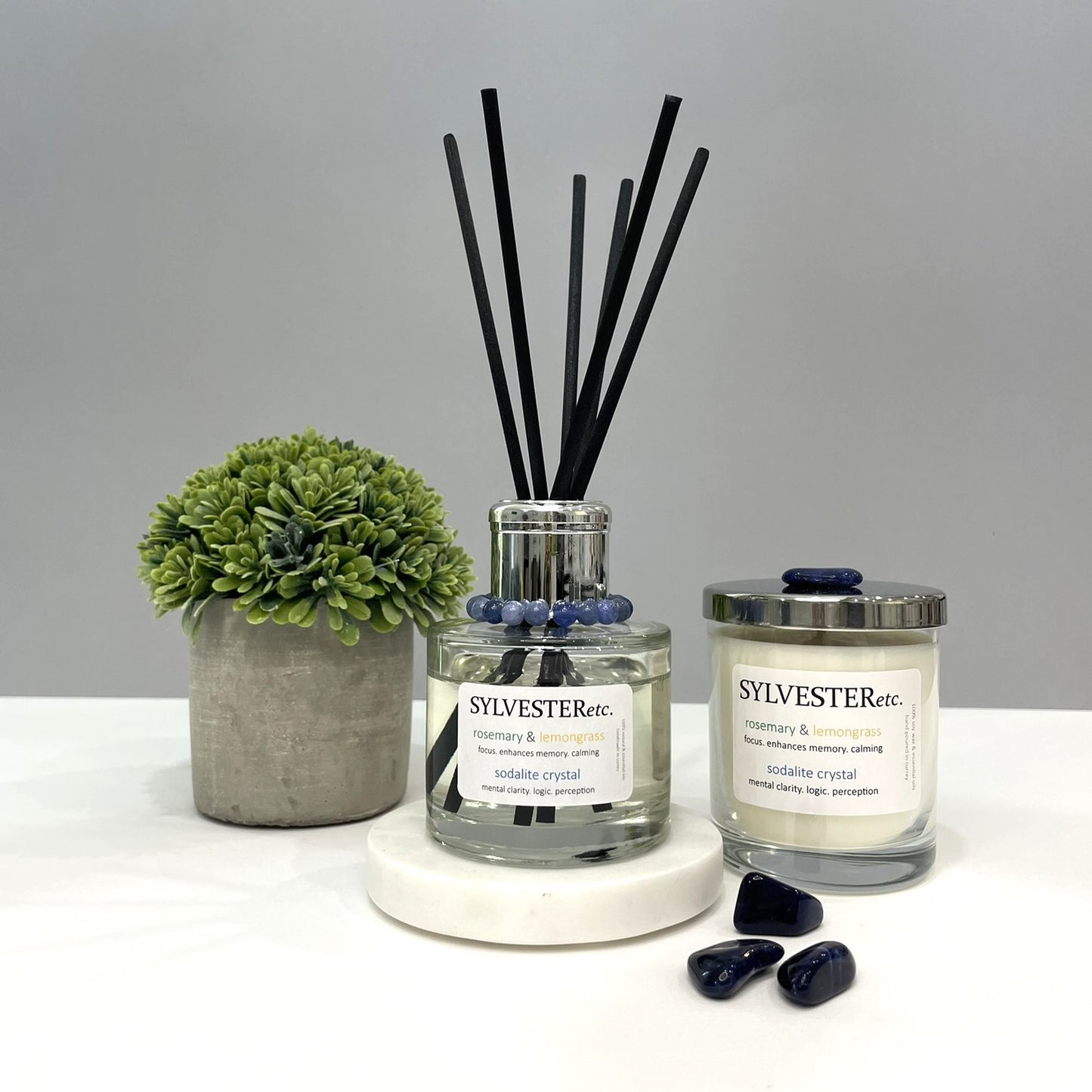 Rosemary & Lemongrass Sodalite Crystal Reed Diffuser