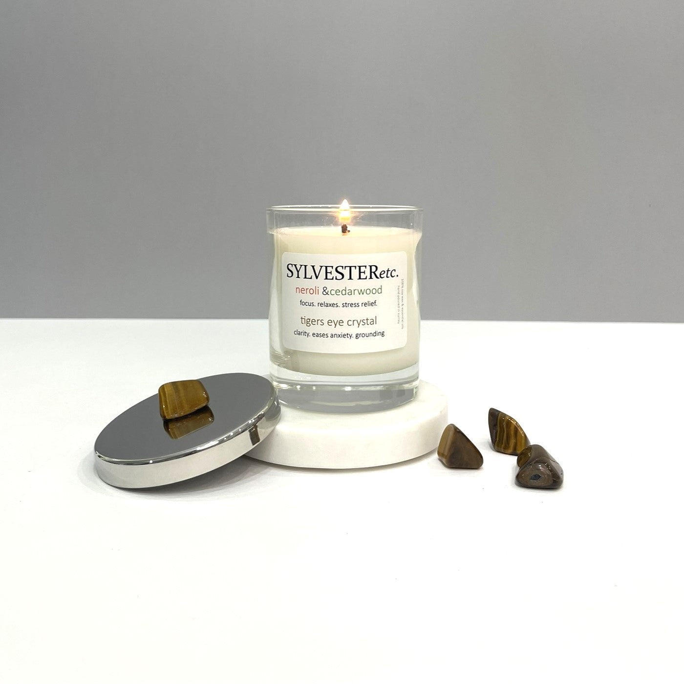 Neroli & Cedarwood Tigers Eye Crystal Candle