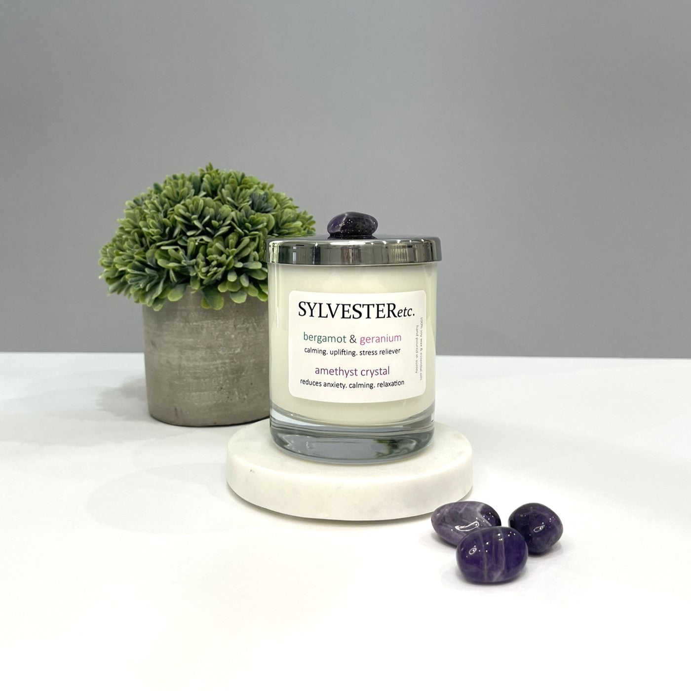 Bergamot & Geranium Amethyst Crystal Candle