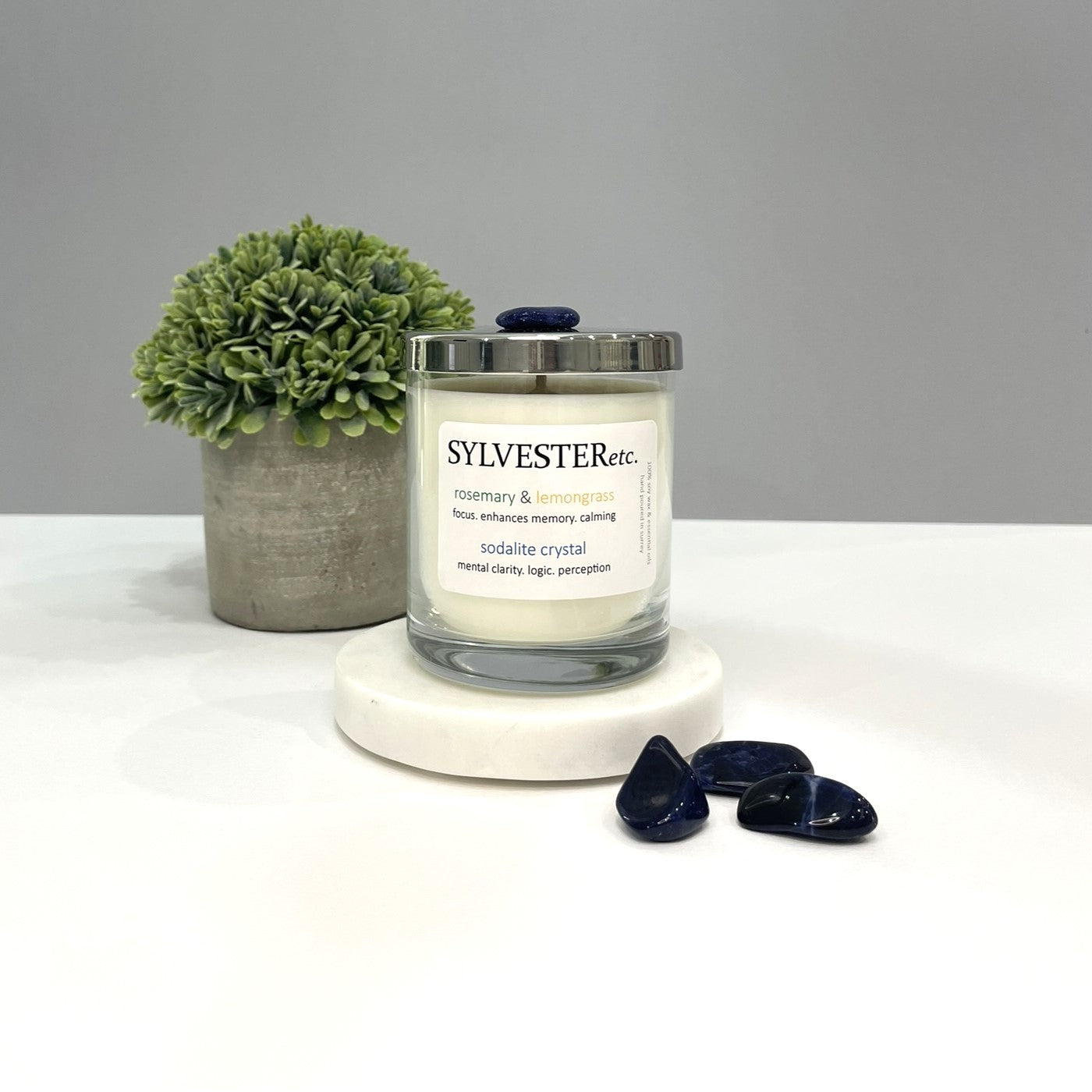 Rosemary & Lemongrass Sodalite Crystal Candle