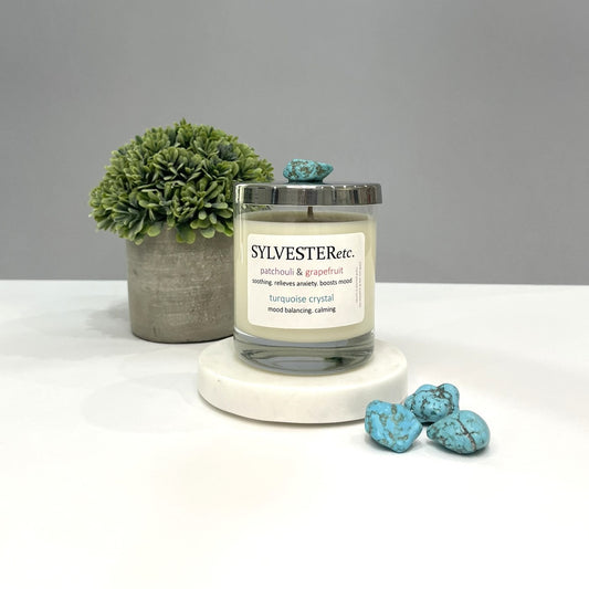 Patchouli & Grapefruit Turquoise Crystal Candle