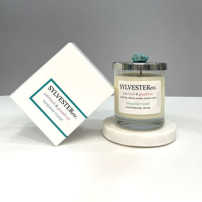 Patchouli & Grapefruit Turquoise Crystal Candle