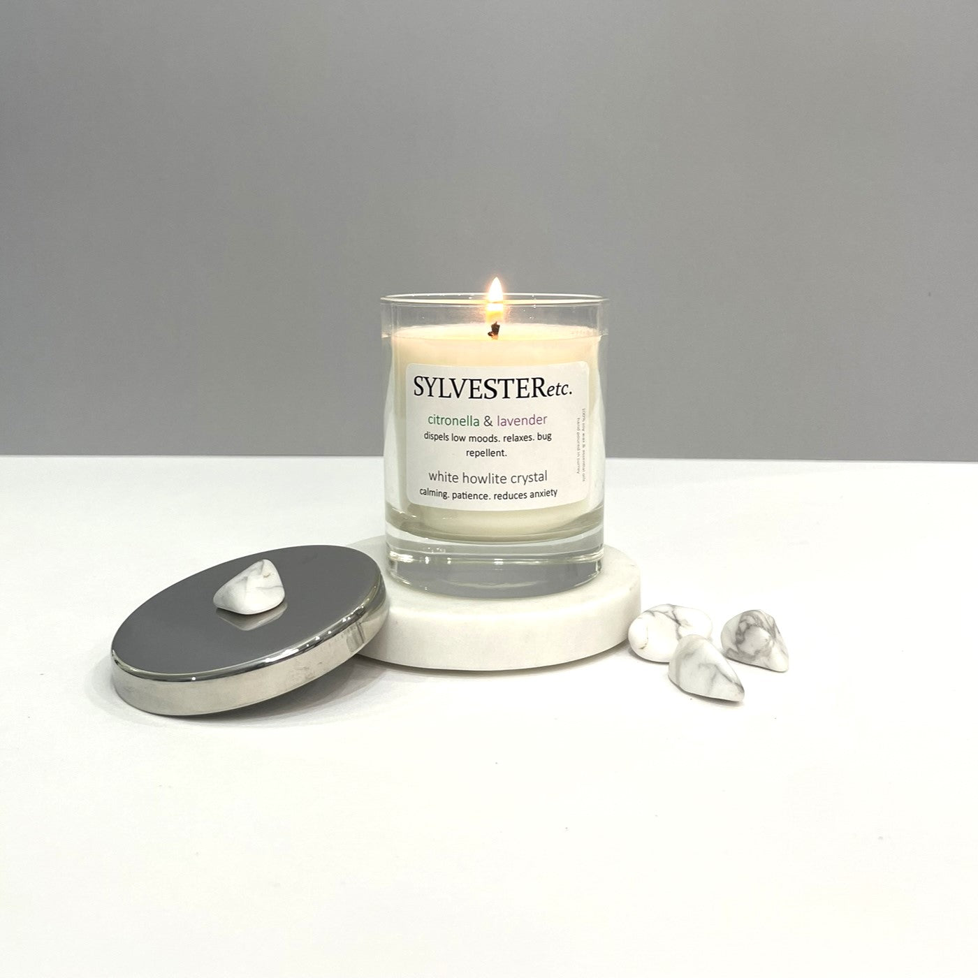 Citronella & Lavender White Howlite Crystal Candle
