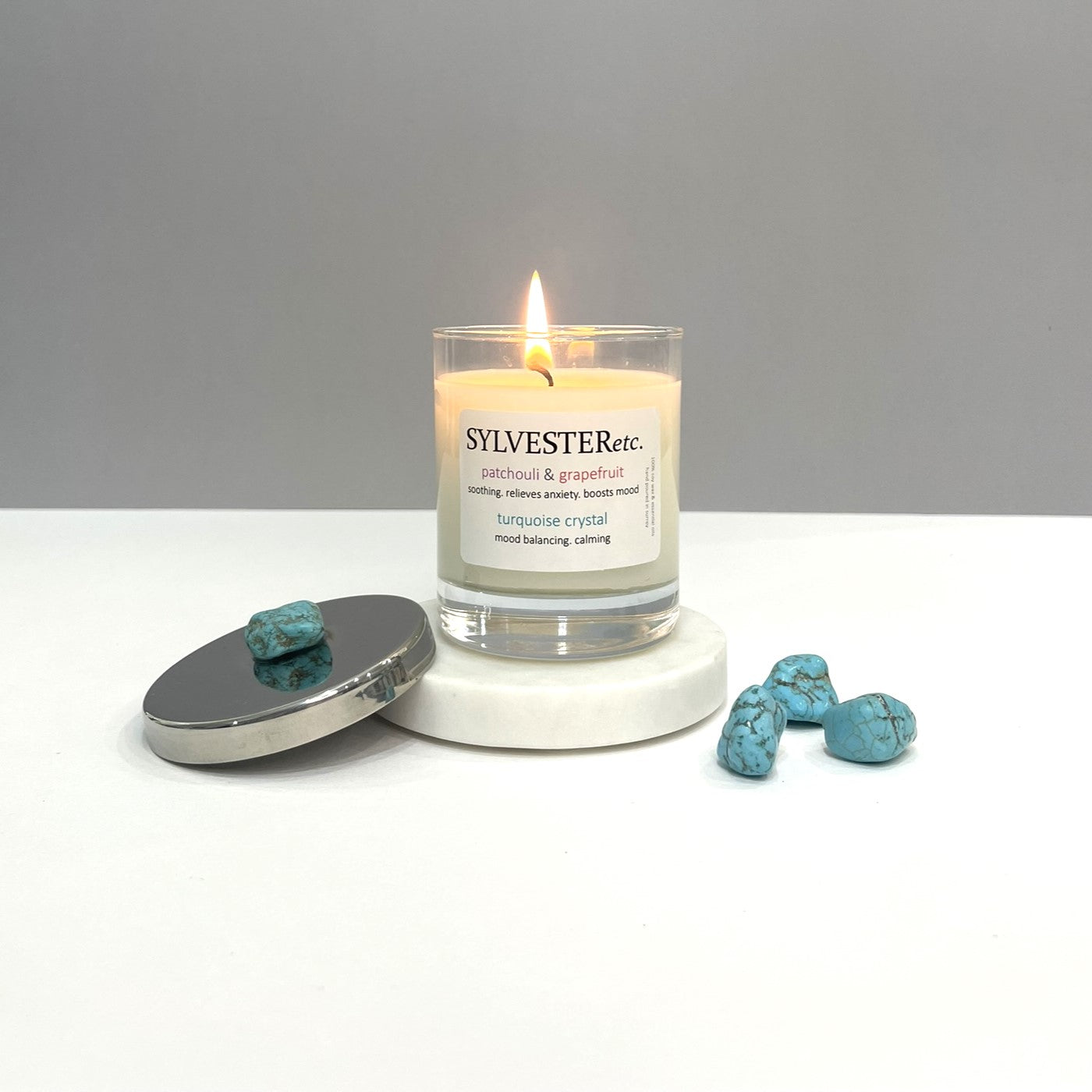 Patchouli & Grapefruit Turquoise Crystal Candle