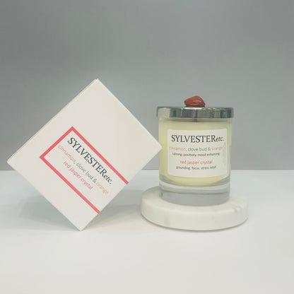 Cinnamon, Clove Bud & Orange Red Jasper Crystal Festive Candle